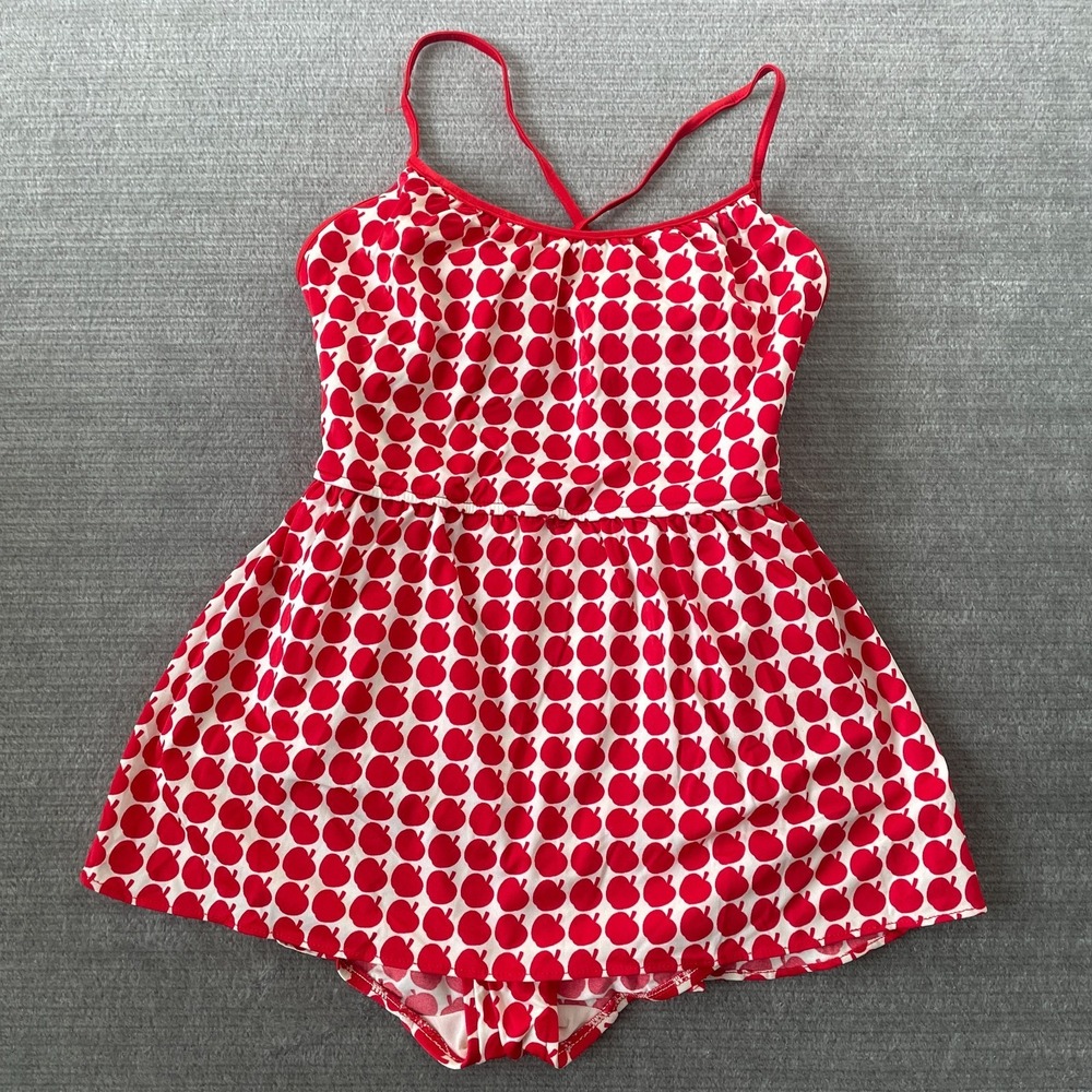 Vintage 60s 70 Lanz Poppy Swimsuit Red Apples One Piece Pin Up Novelty Dress